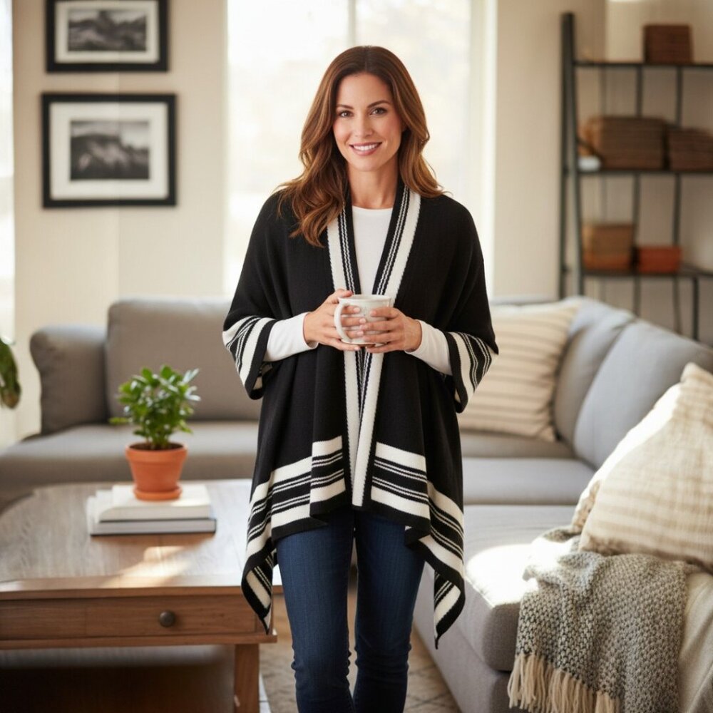 Women's Capes Coats Lauren Ralph Lauren Shawl Collar Striped Wool Cardigan S/M